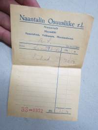 Naantalin Osuusliike r.l. Naantali 1942 -kuittilomake