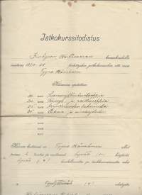Kurkijoki Räihänvaara kansakoulu Jatkokurssitodistus 1924 - todistus