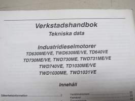Volvo Penta TD 630, 640, 730, 740, 1030 sarjojen &quot;Tekniska Data&quot; Verkstadshandbok -korjaamokirjasarjan osa, teknistä tietoa