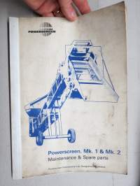 Powerscreen MK1 &amp; MK 2 maintenance + parts - kuljetin / seula -varaosaluettelo