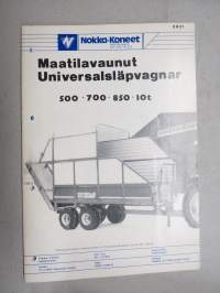 Nokka Maatilavaunut 500, 700, 850, 10t Universalsläpvagnar -käyttöohjekirja / varaosaluettelo / teknistä tietoa