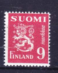 Suomi keräilypostimerkki -  käyttömerkki leijonamalli 9 mk punainen postituore ** . LAPE 351