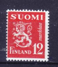 Suomi keräilypostimerkki -  käyttömerkki leijonamalli 12 mk punainen postituore ** . LAPE 381
