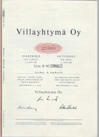 Villayhtymä Oy, 5 000 markan  osakekirja, Helsinki 11.4.1959  meritty