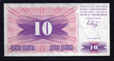 Seteli - Bosnia ja Hertsegovina 10 dinara, pakkasileä. 1992