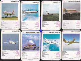 Lentokone -(peli)kortteja 30 kpl. Paljon ex-lentoyhtiöitä ja -koneita.