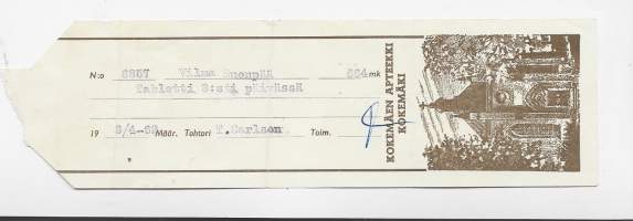 Kokemäen Apteekki Kokemäki  resepti  signatuuri 1962