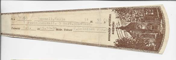 Kokemäen Apteekki Kokemäki  resepti  signatuuri 1938