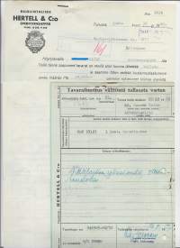 Huolintaliike Hertell &amp; Co 1952 -  firmalomake + tavarailmoitus välitöntä tullausta varten