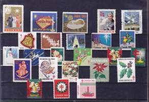 Levyllinen ulkomaisia joulupostimerkkejä. Leimattuja/leimaamattomia merkkejä