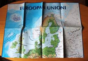 Juliste/kartta Euroopan Unioni 69 x 100 cm. Taitettu. Kaksikielinen su-ru.