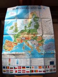 Juliste/kartta Euroopan Unioni 69 x 100 cm. Taitettu. Kaksikielinen su-ru.