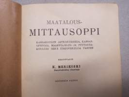 Maatalousmittausoppi kansakoulun jatkokursseja, kansanopistoja, maanviljelys- japuutarhakouluja sekä itseopiskelua varten, mukana tuloskirja