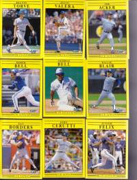 Fleer &#039;91 baseball cards.  Kuvissa muut tarjolla olevat baseball keräilykortit euron kappale (EI koske Don Mattingly/Ozzie Smith!!).