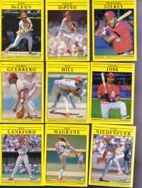 Fleer &#039;91 baseball cards.  Kuvissa muut tarjolla olevat baseball keräilykortit euron kappale (EI koske Don Mattingly/Ozzie Smith!!).