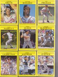 Fleer &#039;91 baseball cards.  Kuvissa muut tarjolla olevat baseball keräilykortit euron kappale (EI koske Don Mattingly/Ozzie Smith!!).