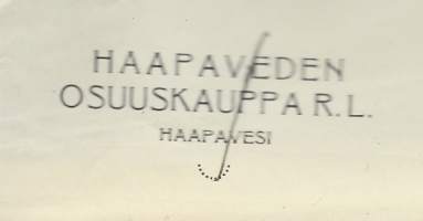 Haapaveden Osuuskauppa rl 1920-  firmalomake