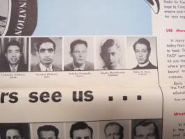 U.N. Gram weekly, 19.1.1953 -uutislehtinen, ulkomaiset opiskelijat Amerikassa, mm. Wilho Rinne, Carl-Erik Hortling Suomesta, Takehiro Kondo, Josef Egge, ym.