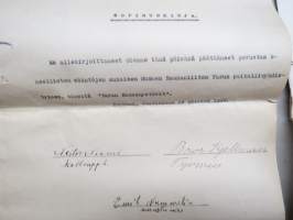 Turun Rauhanystävät, sopimuskirja, säännöt, ilmoitus yhdistysrekisteriin, asiakirjoja ym. - yhdistys perustettu 1937