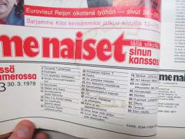 Me Naiset 1978 nr 13, 30.3.1978, Aira Samulin muotishow, Olavi ja Annikki Mattila, Reijo Karvonen, Ginseng, Silja Mellanen, ym.