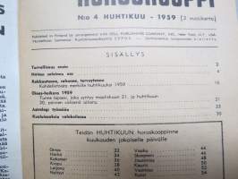 Horoskooppi 1959 nr 4 huhtikuu -ennustuksia ja tulkintaa
