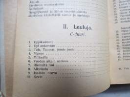 Valistuksen laulukirja, nuottipainos, sisältää nuottioppi-osuuden alussa, kaikki laulujen nimet näkyvät kuvissa