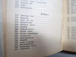Valistuksen laulukirja, nuottipainos, sisältää nuottioppi-osuuden alussa, kaikki laulujen nimet näkyvät kuvissa