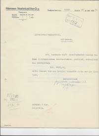 Hämeen Vaatetusliike Oy Tampere 1926 -  firmalomake