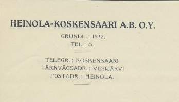 Heinola-Koskensaari Oy Heinola1926 -  firmalomake