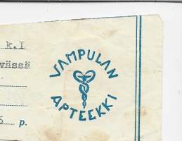 Vampulan Apteekki  resepti  signatuuri  1965