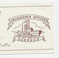 Ensimmäinen Apteekki Varkaus  resepti  signatuuri  1965