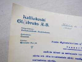 Kalliokoski Glasbruks A.-B., Kalliokoski, 17.7.1922 -asiakirja