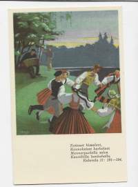 &quot;Neitokaiset kisaelevi..&quot;  Martta Wendelin sign  - taiteilijapostikortti postikortti  Kultatähkä kulkematon