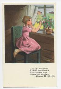 &quot;Aina istui ikkunoissa&quot;  Martta Wendelin sign  - taiteilijapostikortti postikortti  Kultatähkä kulkematon