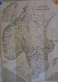 Karta öfver Landswägarne uti Sverige och Norrige . (1800-luku, hyvin harvinainen, keräilykohde, keräily, vanha kartta, keräilyharvinaisuus)