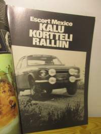Mies 1973 / 8 sis, mm, Ford Escort Mexico koeajossa.