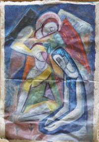 Leena Immonen. &quot;Siunaus&quot; kubistinen öljyvärimaalaus kankaalle  80x70 cm kehystämätön