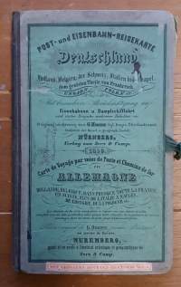 Post- und Eisenbahn - Reisekarte von Deutschland. (1800-luku, harvinainen, keräilykohde, vanha kartta, Saksa)