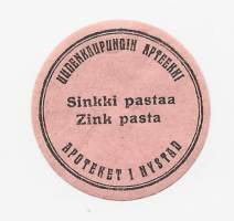 Sinkki pastaa / Uudenkaupungin  Apteekki  - apteekkietiketti