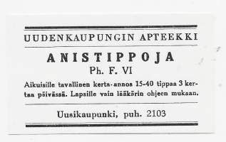 Anistippoja / Uudenkaupungin  Apteekki  - apteekkietiketti