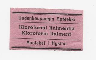 Kloroformi linimenttiä / Uudenkaupungin  Apteekki  - apteekkietiketti