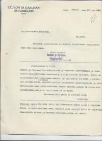 Sauvon ja Karunan Osuusmeijeri  Sauvo 1934-  firmalomake 2 eril