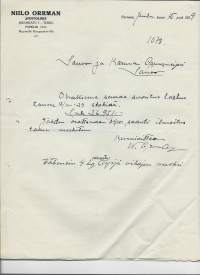 Niilo Orrman Juustoliike Turku 1939 -  firmalomake