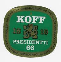 Koff I Presidentti 66 1819 -  olutetiketti