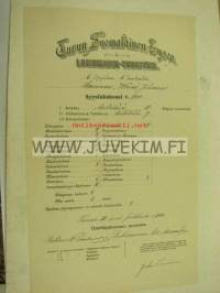Turun Suomalainen Lyseo, Wäinö Laurinen -lukukausitodistus 1900