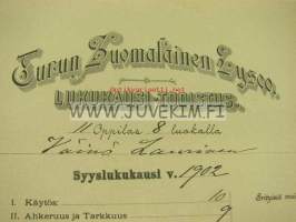 Turun Suomalainen Lyseo, Wäinö Laurinen -lukukausitodistus 1902