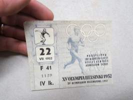 XV Olympia Helsinki 22.7.1952, Stadion, yleisurheilu -pääsylippu, inträdesbiljett, billet d&#039;entré, admission ticket