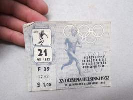 XV Olympia Helsinki 21.7.1952, Stadion, yleisurheilu -pääsylippu, inträdesbiljett, billet d&#039;entré, admission ticket