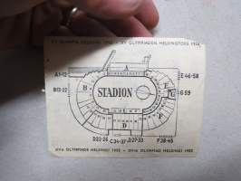 XV Olympia Helsinki 21.7.1952, Stadion, yleisurheilu -pääsylippu, inträdesbiljett, billet d&#039;entré, admission ticket