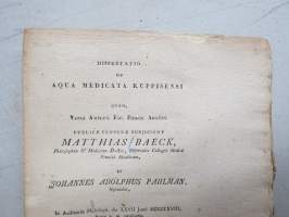 Aqua Medicata Kuppisensi - Quam... publicae cencurae subjiciunt Matthias Baeck, Philosophiae &amp; Medicinae Doctor et Johannes Adolphus Pahlman Nylandus... -väitöskirja